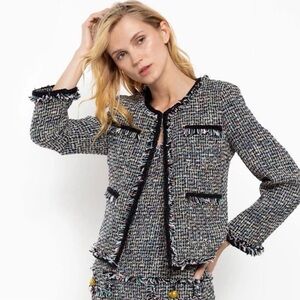 J. Crew Lady Metallic Tweed Black Rainbow Blazer Size 2
